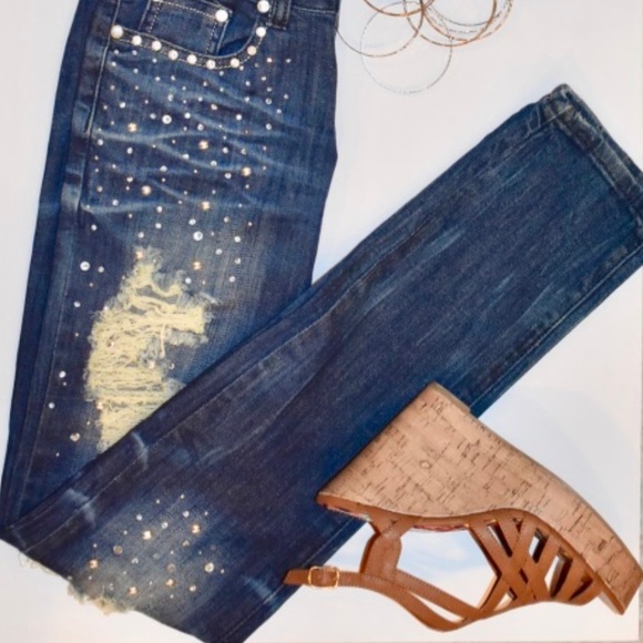 Machine Rhinestone/Ripped Jeans Size 27 - Picture 2 of 8